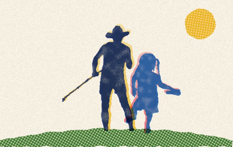 マイクスタンドを持つ大人と女の子のイラスト